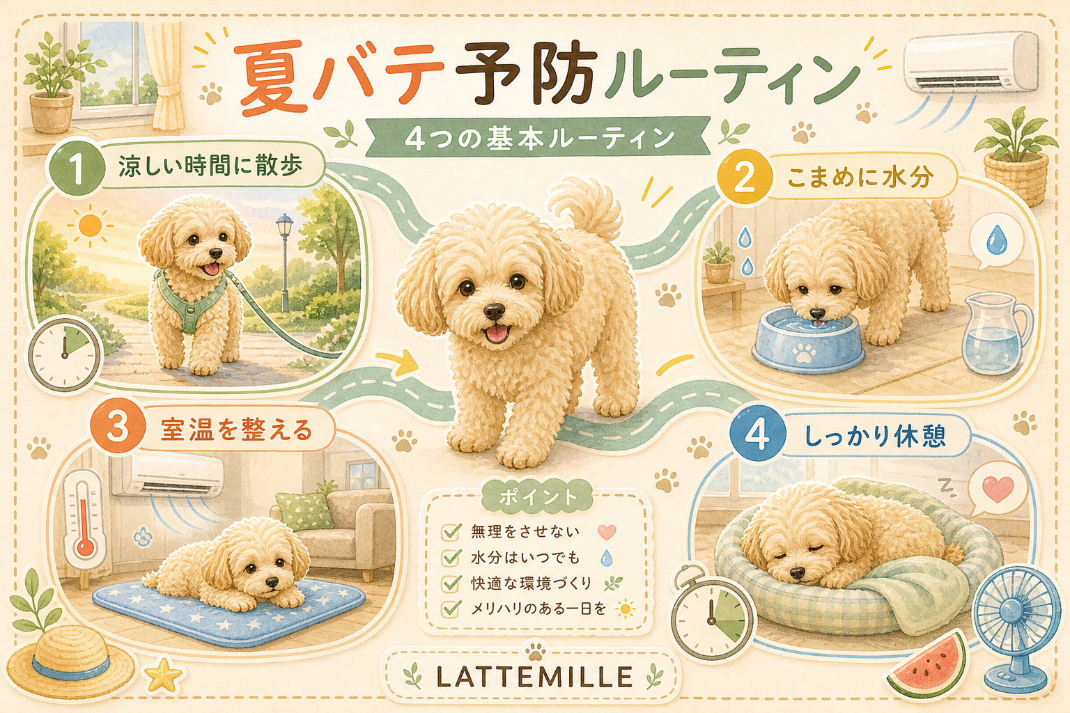 夏バテ予防の4つの基本ルーティン の図解